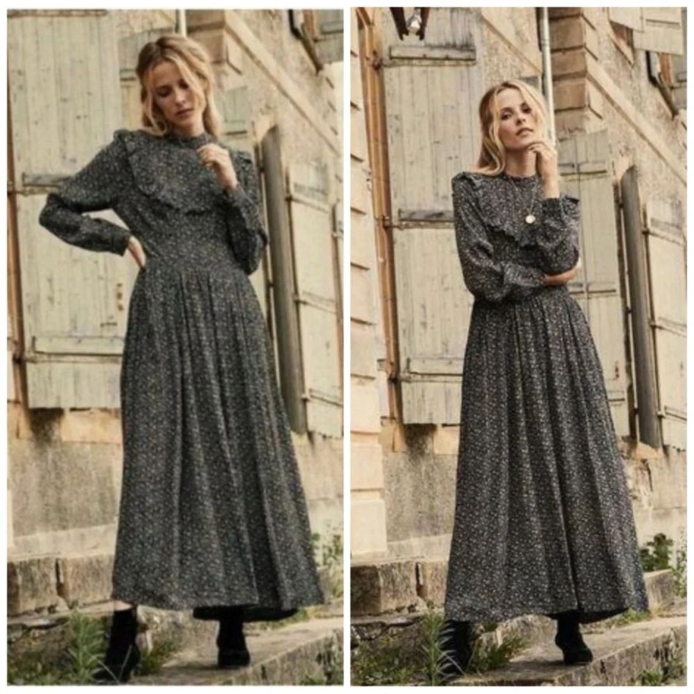 DÔEN Hawthorne Black Dress in Ink Maple Garden - Picture 9 of 9